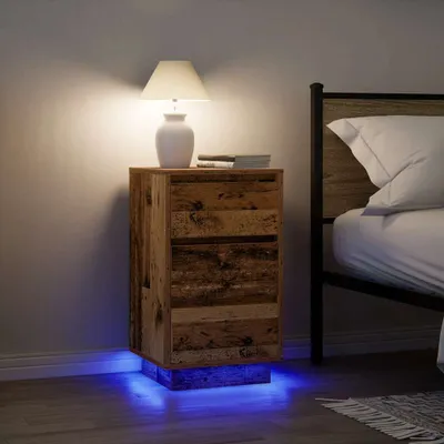 Zdjęcie produktu dla vidaXL Stolik nocny z oświetleniem LED o wyglądzie starego drewna 38x34x65 cm