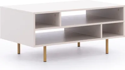 Produktbild von Rechteckige Couchtisch Nubia 100 x 60 mit Metallbeinen Wohnzimmer Sofatisch viel Stauraum (Kaschmir + goldene Beine)