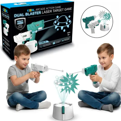 Produktbild von COIL Laserspiel, Laserpistole, Laser-Zielschießspiel, UFO-Projektor, Arcade-Spiel, Doppelblaster, LED, Sound, LCD-Display, 2 Pistolen, Weiß/Grün