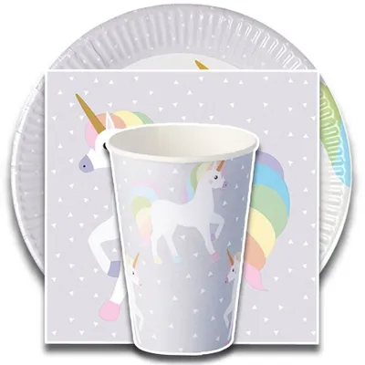 Produktbild von tradingbay24 Party-Set Einhorn (60-teilig: Servietten, Teller, Becher) tbK0016 Unicorn Einweg-Party-Set Party-Deko-Set für Mädchen