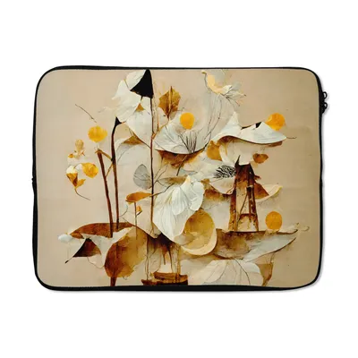 Produktbild von MuchoWow® Laptop Hülle 17 Zoll Laptoptasche Blumen - Weiß - Pflanzen - Vintage - Zipper - Schutzabdeckung