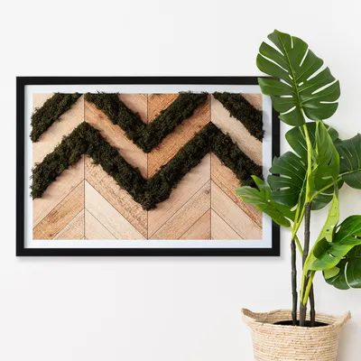 Produktbild von Moosbild mit Echtem Isländisch Moos - 40x60 cm - Schwarzer MDF-Rahmen - Holzmaserung
