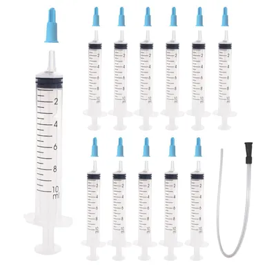 Produktbild von 12 Stück Spritze ohne Nadel 10ml Dosierspritze Verschlusskappen & 90 cm Schlauch