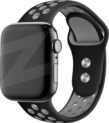 Produktbild von Bandz Dual Snap Sportband passend für Apple Watch 1/2/3/4/5/6/8/9/SE/Ultra (2) - Größe 42/44/45/49mm - Schwarzes & Graues Silikon Apple Watch Band - Größe M/L
