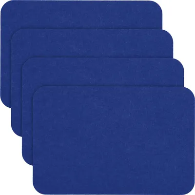 Four blue placemats stacked on a white background.