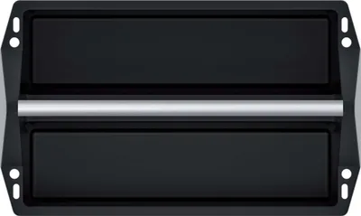 A top-down view of a black tool holder with a silver bar across the middle.