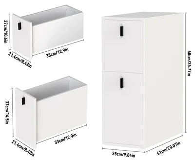 Immagine prodotto di Comodino stretto - Mobiletto portaoggetti da comodino - 2 cassetti - 25 x 51 x 68 cm - Bianco - Legno