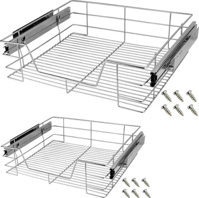 Produktbild von CASARIA® 2x Teleskopschublade Schrank Schubladen Ausziehbar 60cm 25kg Belastbar Verchromt Korbauszug mit Zubehör Haushalt Küchenschrank Kleiderschrank