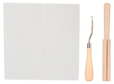 Obrázek produktu pro Sada nástrojů na vázání háčků, bez vzoru, háčky na koberce, síťovina, plátno, dřevěná rukojeť, háčkování, pro koberce