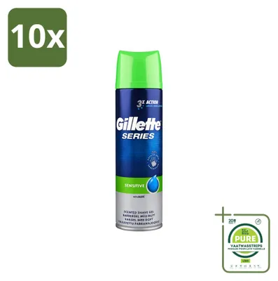 Produktbild von 10 x Gillette Series Sensitive Scheergel mit Aloe Vera - 200 ml - Großpackung - 10 Stücke