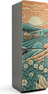 Produktbild von Wiesensonnenaufgangillustration – Magnetische Kühlschrank Abdeckung – Dekorfolie magnetisch Küche – Kühlschrank Magnet Deko – selbstklebende Magnettafel – Magnetfolie für Kühlschranktür – 60x190 cm