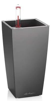 Productafbeelding van LECHUZA plantpot MINI-CUBI Premium, antraciet metallic | Tafelplantpot met irrigatiesysteem | Metallic afwerking | 9,5 x 9,5 x 18,5 cm | 18123