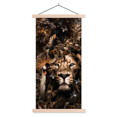 Produktbild von MuchoWow® Textilposter Tiere - Collage - Schmetterling 60x120 cm mit holzfarbenen Rahmen - Holz