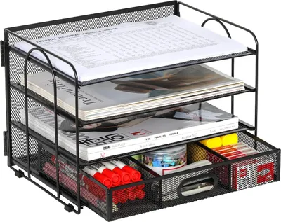 Produktbild von 4-lagige Desktop A4 Metallarchivschublade für das Büro mit Zeitschriftenablage - Schwarz