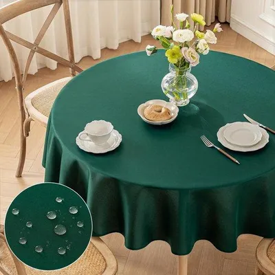 Obrázek produktu pro Ibenzoa® Vodoodpudivá kulatá ubrus, průměr 140 cm – polyester, zelená, ochrana proti skvrnám a poškrábání pro jídelní stůl, konferenční stolek a slavnostní příležitosti