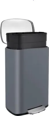 Zdjęcie produktu dla Kosz na śmieci Bolt Edge Luxe – 50 l – kosz na śmieci z funkcją cichego zamykania – segregacja odpadów – stal nierdzewna – antypoślizgowy – szary