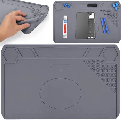 Zdjęcie produktu dla Mata silikonowa robocza serwisowa do lutowania 35x25cm antystatyczna podkładka organizer na biurko