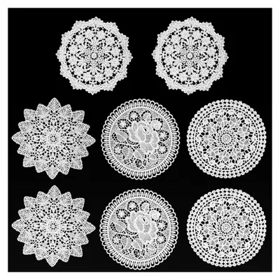 Produktbild von Spitzen Platzdeckchen, 8 Stück Rund Deckchen Häkeln 15cm Weiß Handgefertigte Spitze Untersetzer für Vintage Rustikale Tischdekoration