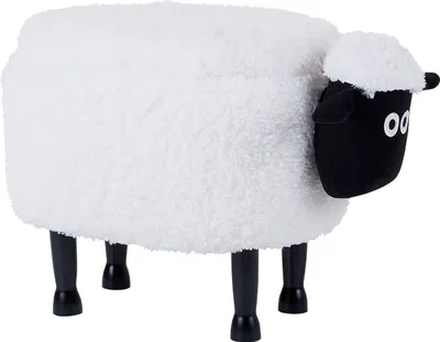 Produktbild von BELIANI Hocker für Kinder Holz Polyester Weiß Schaf-Form Felloptik mit Stauraum Kinderzimmer