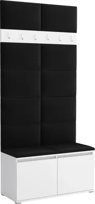 Produktbild von Garderoben-Set Noris I, gepolsterte Garderobe 100 cm mit Sitzbank, Wandpaneelen und Haken (Farbe:weiß + Trinity 16)