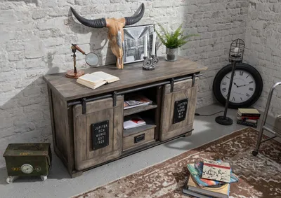 Produktbild von MASSIVMOEBEL24 Sideboard Mango 128x45x70 grau lackiert RAILWAY #202