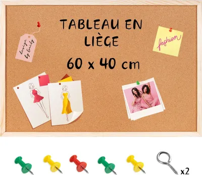 Image de Creative Home 60 x 40 cm Tableau Liege Mural - Panneau Liege Mural