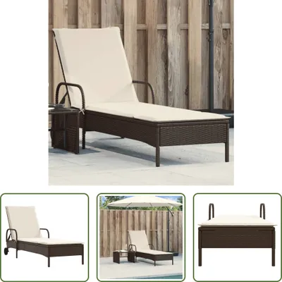 Image de The Living Store Chaise longue avec roulettes et support Marron Poly Rattan
