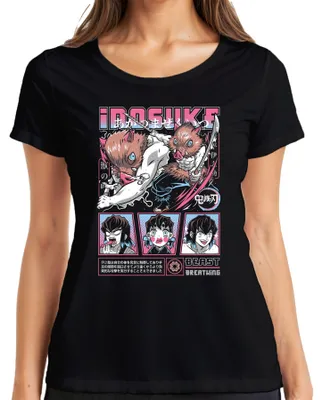 Zdjęcie produktu dla Inosuke Kimetsu no Yaiba Boar Mask Anime Gift Beast Damska koszulka, Czarny, S