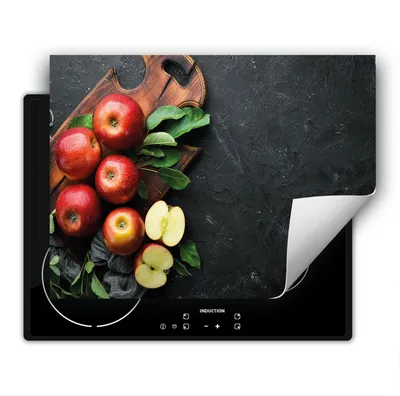 Produktbild von DarHaus Herdabdeckplatte 80x52 cm Anti Rutsch Matte Aufrollbar, grau - Äpfel