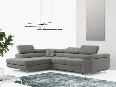 Produktbild von Ecksofa L-Form Couch mit Schlaffunktion und Verstellbare Kopfstützen - GUSTAW - Grau - Links