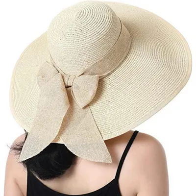 Immagine prodotto di Cappello da sole da donna, pieghevole, con ampia tesa, in paglia, con protezione UV 50+, color beige