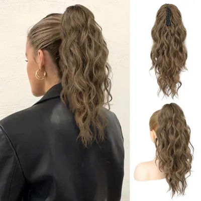 Produktbild von Pferdeschwanzverlängerung 46 cm Klauenclip gewellt dunkel aschblond mit Highlights