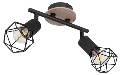 Produktbild von Deckenlampe, 2 flammig, Metall Holz, schwarz, Spots beweglich