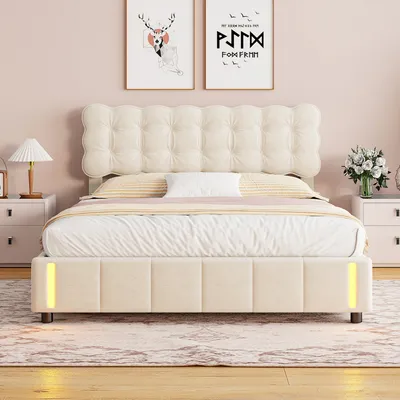 A bedroom scene with a bed as the main focus.