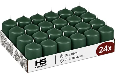 Obrázek produktu pro Svíčky do stojanu, průměr 4 cm, výška 6 cm, tmavě zelené, balení 24 kusů