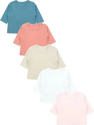 Produktbild von TupTam Baby Mädchen Langarmshirt Gestreift 5er Set, Farbe: Beige_Grau_Pink_Blau, Größe: 104