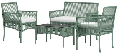 Immagine prodotto di Set da Giardino Divano 2 Poltrone e Tavolino Piano in Vetro   Verde