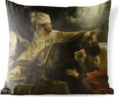 Produktbild von MuchoWow® Outdoor Kissen - Das Gastmahl des Belsazar - Gemälde von Rembrandt van Rijn - 40x40 cm - Wetterfest - Lounge Kissen - Kopfkissen - Interieur - Polster mit Bild