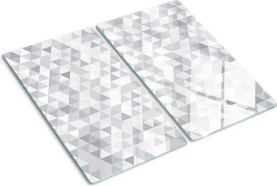 Obrázok produktu pre Sklenená ochranná doska – Kryt varnej dosky – Kryt na indukčnú dosku – 2x30x52 cm – Rýchle čistenie – Tvrdené sklo – Šedé trojuholníky