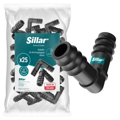 Obrázek produktu pro Spojka Sillar 16 mm – 25 ks L-kusů pro kapkovou závlahu, spojka hadic 90°, zavlažovací systém