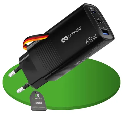 Obrázek produktu pro Nabíječka USB-C, síťový adaptér, rychlonabíječka, nabíječka 65W, PD, QC, černá