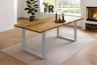 Produktbild von Esstisch Baumkante massiv Akazie natur 200 x 100 silber NIAH