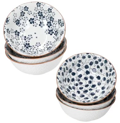 Image de Lot de 6 bols Totto Ø 21 cm en faïence, bleu et blanc, en relief, pour servir la salade