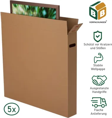 Produktbild von 5 x Bilderkarton (915 x 200 x 860 mm) stabil 2-wellig Versandkarton Bilder Gemälde Paket DHL braun Transport Umzug BB-Verpackungen