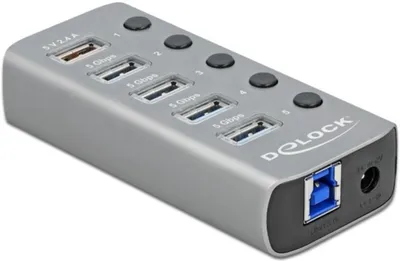 Obrázek produktu pro Delock USB-A Hub s 5 USB-A porty, 5 Gbps Hub s přepínačem a osvětlením