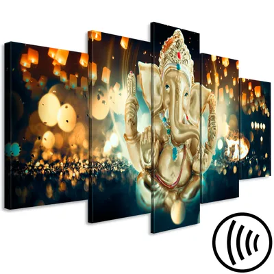 Produktbild von Akustikbild Ganesha Hinduismus 200x100 cm Bilder Akustikschaum Hochleistungsschallabsorber Schallschutz Leinwand 5 tlg Wandbild Raumakustik Schalldämmung Zen p-A-0031-b-p