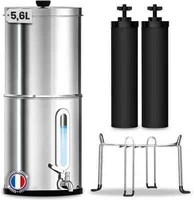 Produktbild von Orinko Edelstahl Schwerkraftfilter 5,6 l, plastikfrei, Aktivkohle-Wasserfiltersystem, 4 l/h, für sauberes Trinkwasser