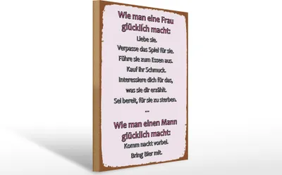 Produktbild von Holzschild Wie man Frau glücklich macht, 40 x 30 cm, Holzschilder Spruch Glück Weisheit