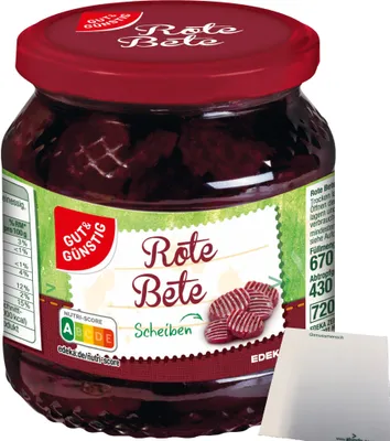 Produktbild von Gut & Günstig Rote Bete Scheiben im Bundschnitt mit Zwiebeln (430g ATG) + usy Block