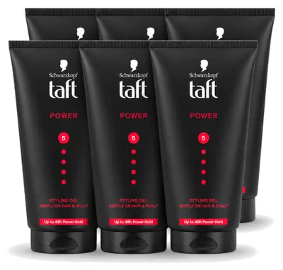 Imagen del producto de 6 unidades de gel de peinado Taft Power 5 - Fijación fuerte - 150 ml - Paquete económico